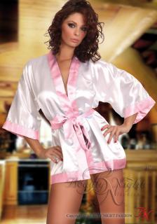 glänzender Satin-Kimono Maggie weiß-pink Größe S/L